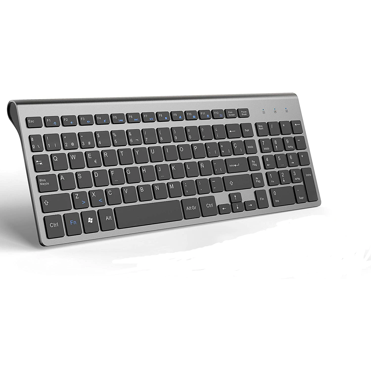 Teclado inalámbrico 2,4G, delgado y compacto, con teclas numéricas, diseño español, adecuado para IMac/Mac, MacBook, portátil (negro y gris)