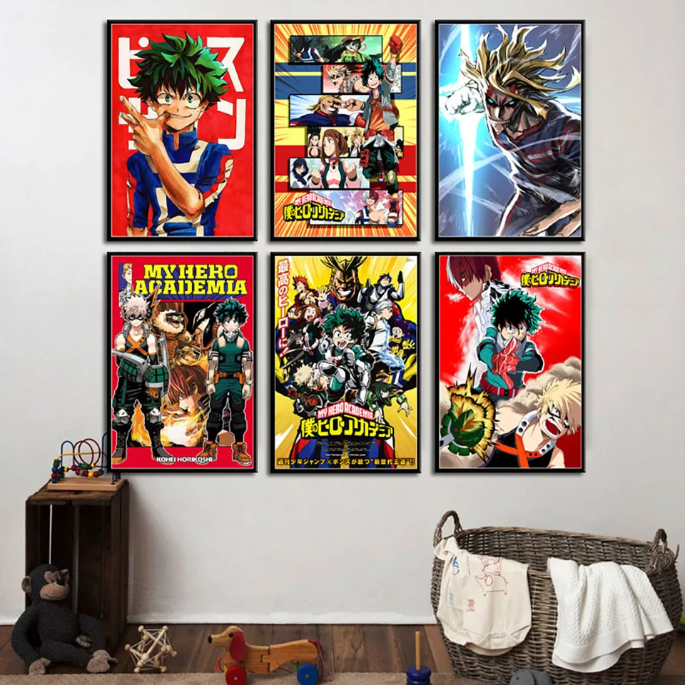 Картина на холсте в скандинавском стиле с принтами My Hero academic домашний декор