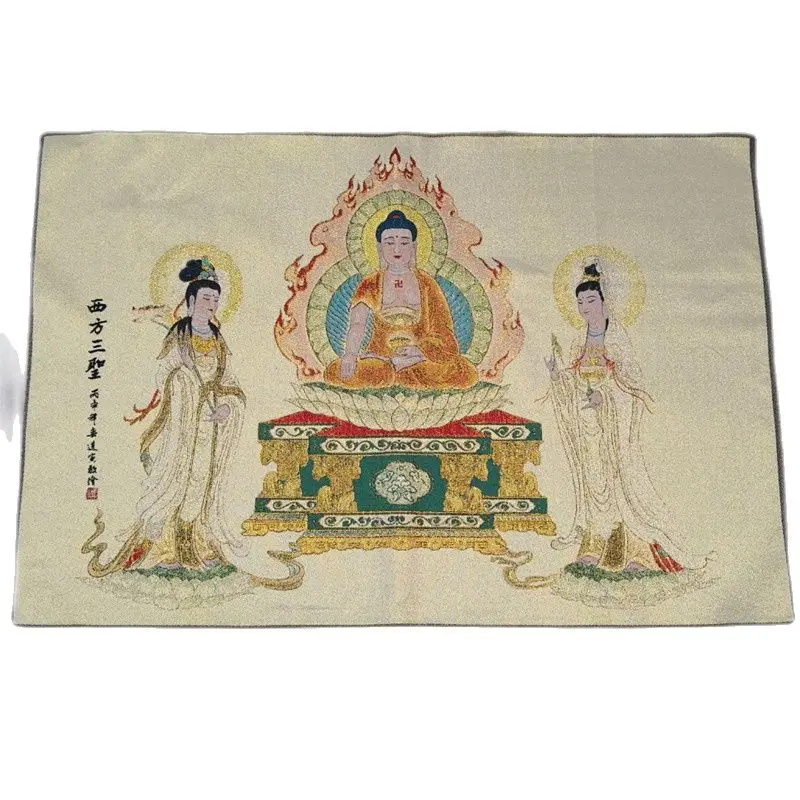 

China old Tibet silk Thangka like hanging painting fengshui three saints of the West