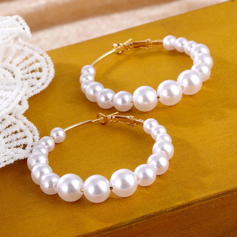 Серьги-кольца женские большие с жемчугом | Украшения и аксессуары