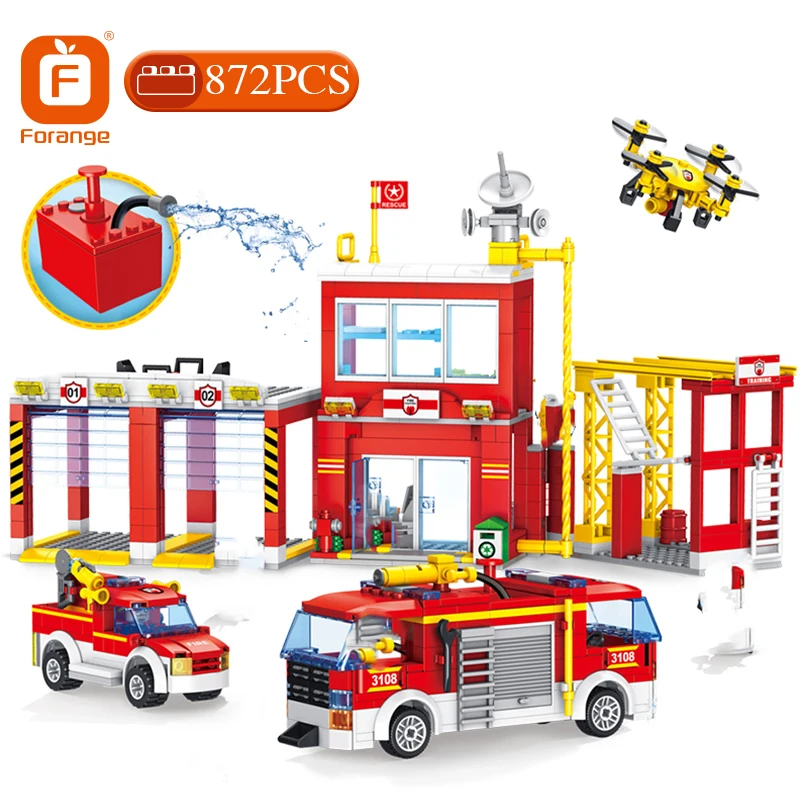 

Forange DIY Fire Rescue Vehicle Building Blocks Fire Fighting Truck With Action Bricks Toys Birthday Gift For Boys