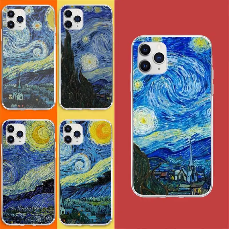 

Paintings Starry Night Van Gogh Phone Case For Iphone 5 SE 2020 6 6s 7 8 plus X Xr XS 11 12 Mini Pro Max Fundas Cover