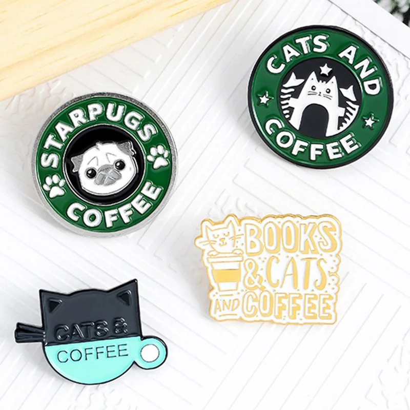Эмалированная заколка для кошек кофе Прекрасный Мопс щенок кошка кафе броши