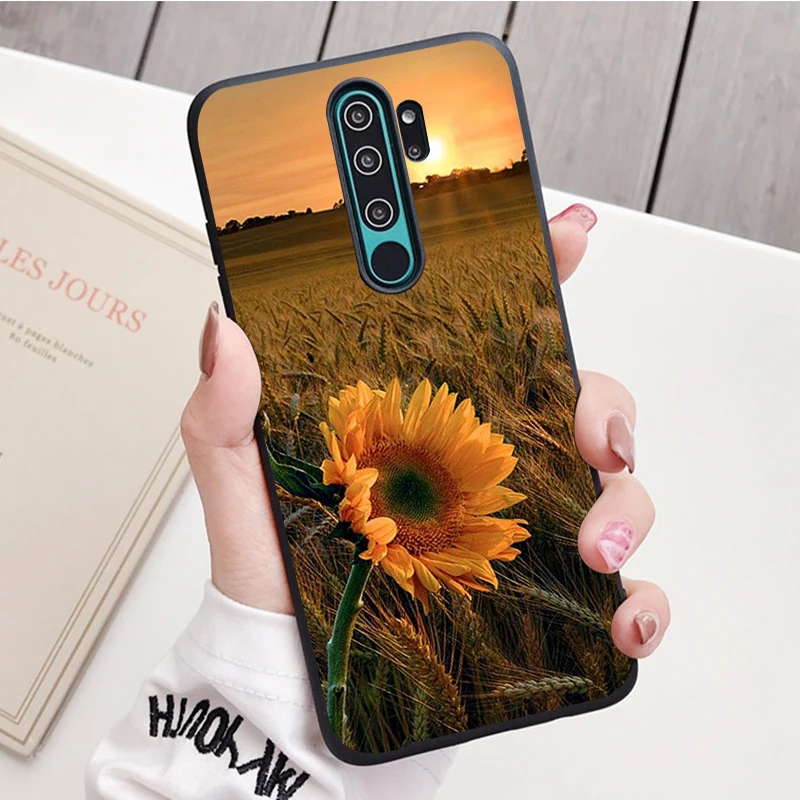 Черный силиконовый чехол для телефона Redmi note 9 8 7 Pro S 8T 7A с желтым цветком