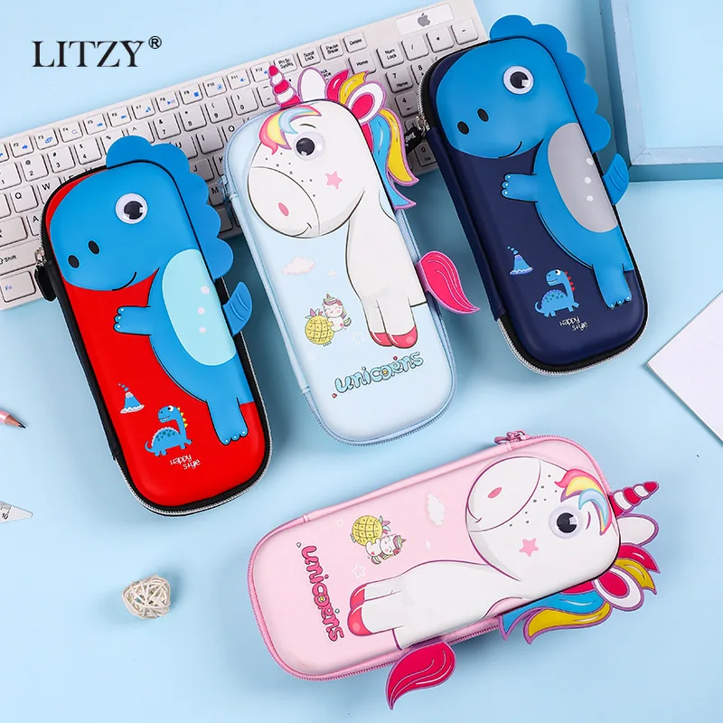 LITZY Kawaii рельефный чехол для карандашей Единорог динозавр 3D Пенал студенческий