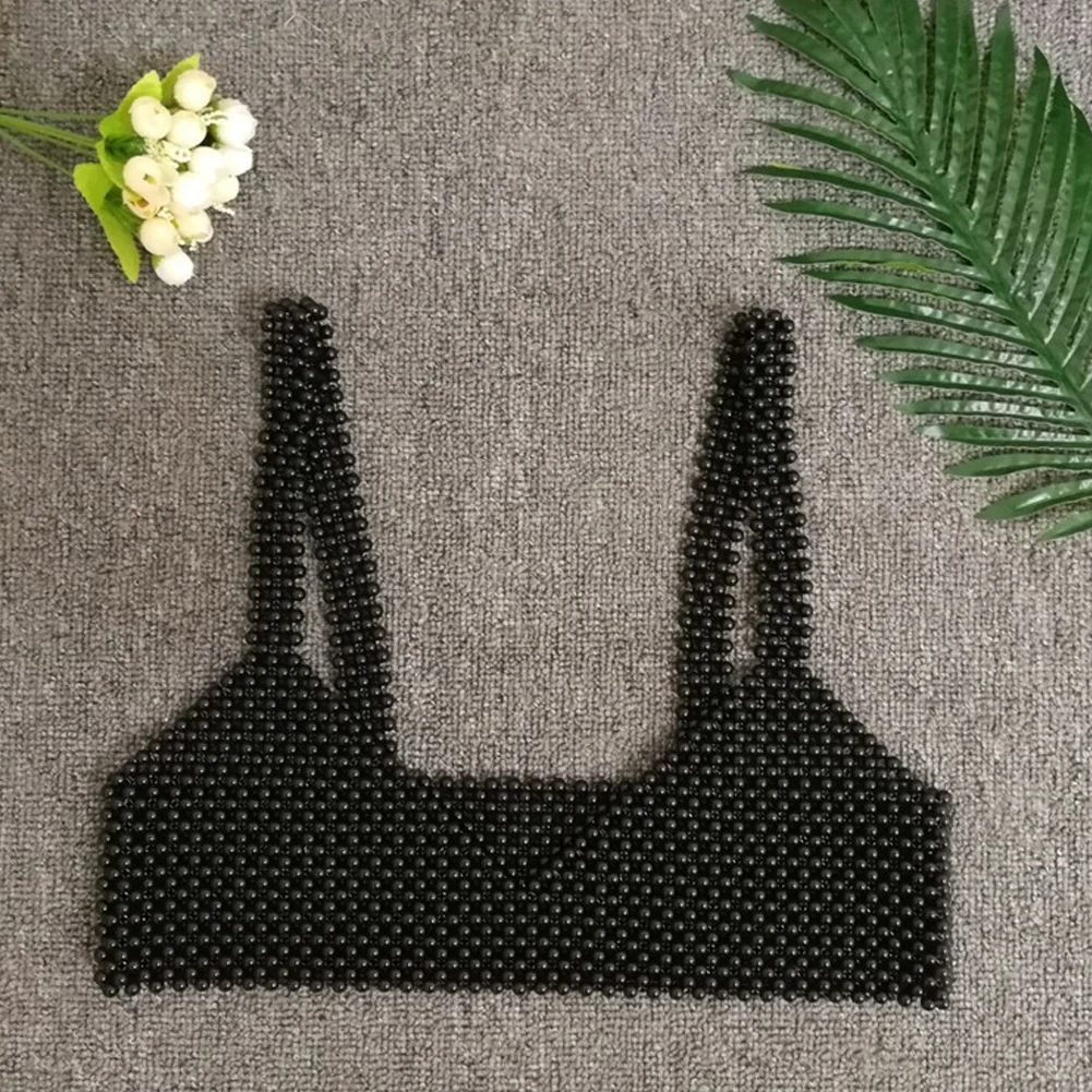 Eleghant/женский бюстгальтер без косточек с жемчугом и кроше, Boho, пляжный топ без рукавов с v-образным вырезом, платье с жемчужинами