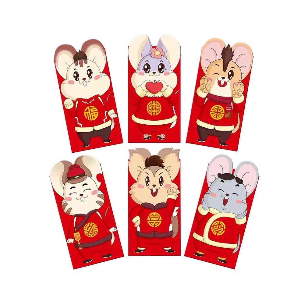 6 шт./компл. традиционный Lucky Hong Bao Бумага красные свадебные конверты Весенний фестиваль китайский год милый подарок крыса пакет