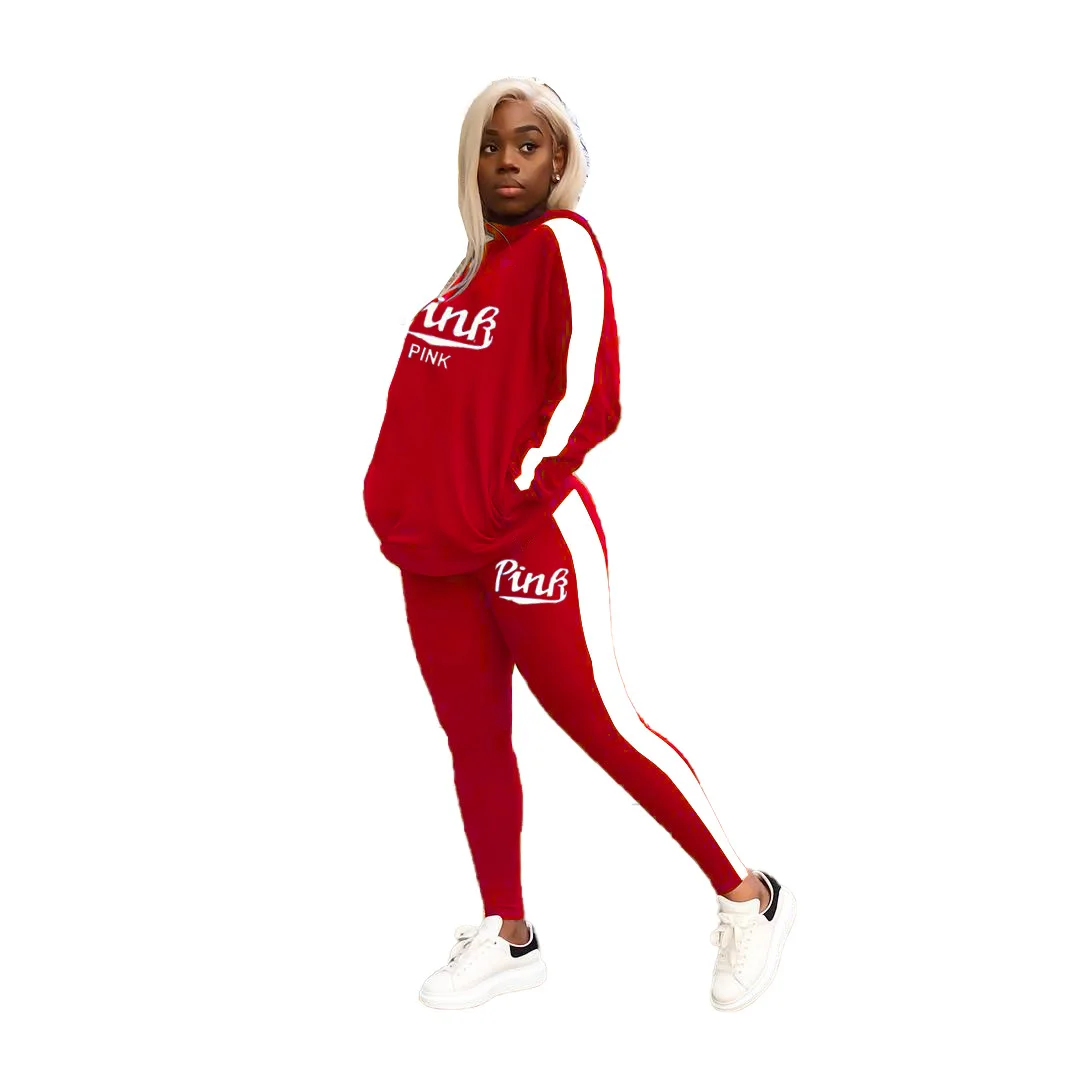 

Pink Letter Patchwork Women's Set Hoodies Jogger Pants Suit Active Wear Tracksuit Two Piece Set Fitness Outfit