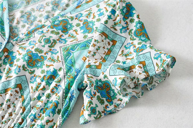 Boho шикарное женское платье с цветочным принтом, с расклешенными рукавами, богемное хлопковое платье макси из вискозы, женское винтажное платье с v-образным вырезом на шнуровке и оборками