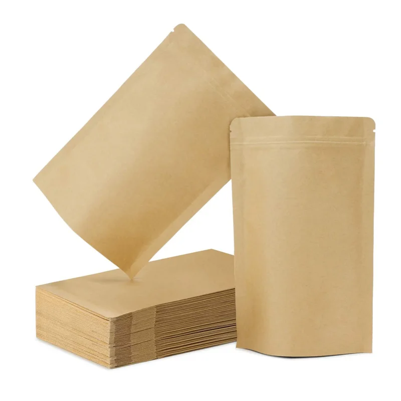 

2000Pcs/Lot Zipper Brown Kraft Aluminizing Pouch,Stand up Kraft Paper Aluminium Foil Bag Resealable Grip Seal Food Grade