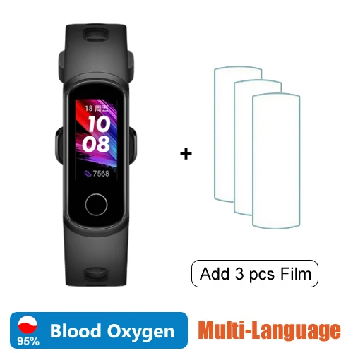 Black add film Huawei Honor Band 5i, смарт-браслет с кислородом крови, Смарт-часы, контроль музыки, пульсометр, монитор здоровья, новые часы с циферблатом, usb-разъем, зарядка - Цвет: Black add film