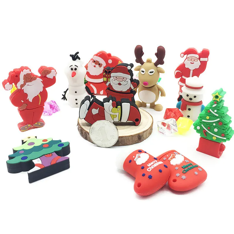USB флеш-накопитель 128 ГБ мультяшный usb-кабель с Санта-Клаусом 2,0 4 ГБ 8 ГБ флеш-накопитель 16 ГБ 32 ГБ 64 ГБ Рождественская серия Флешка в подарок