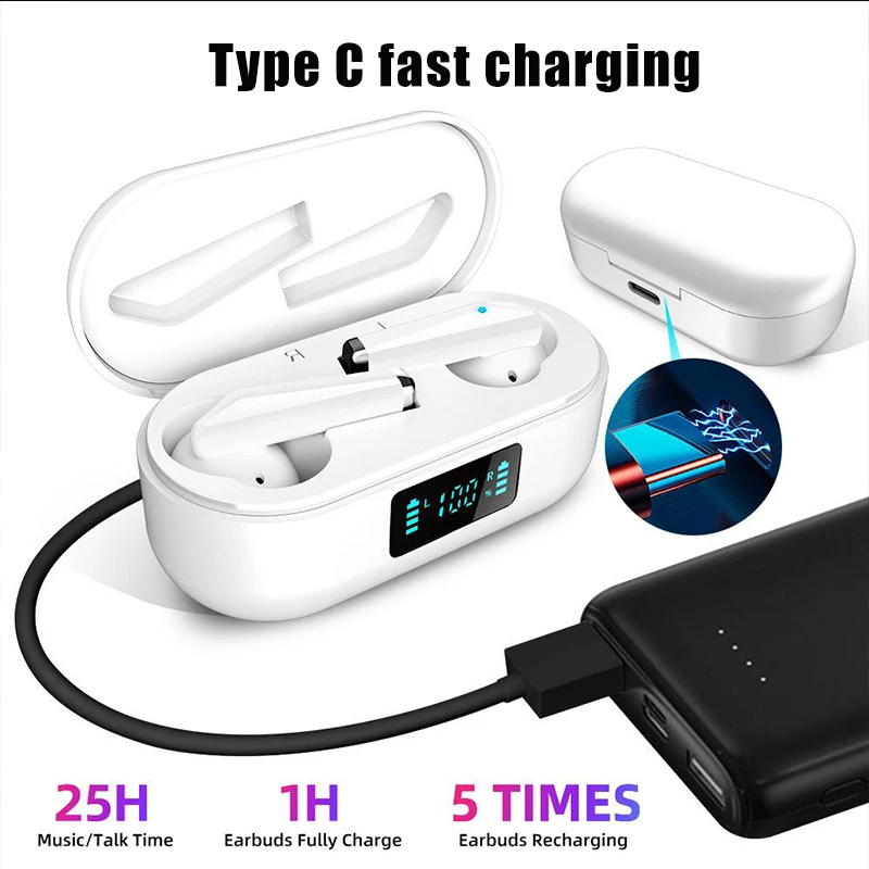 

Tws Earphones IPX7 Waterproof Wireless Bluetooth Headset LED Power Display Music Earbuds Touch Control Earphone With Microphone