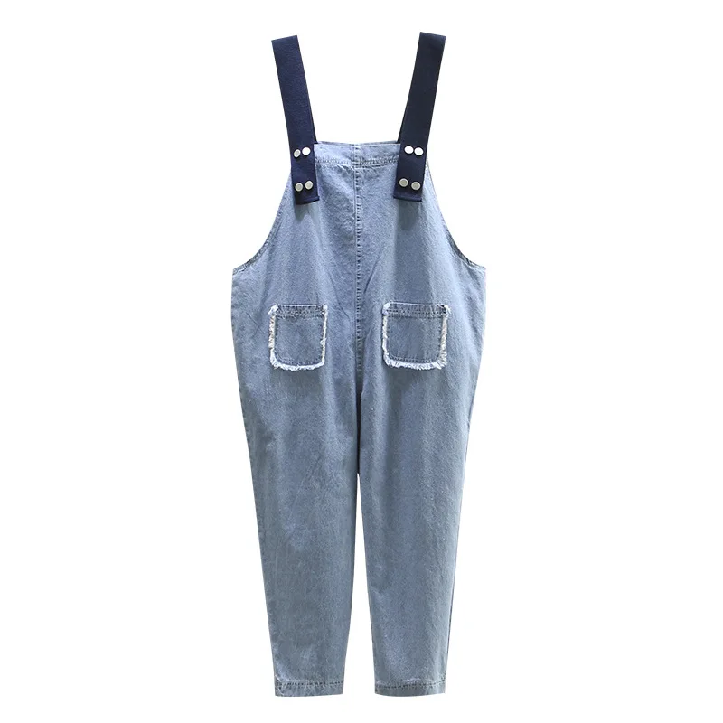 Комбинезон джинсовый женский оверсайз с карманами модные облегающие брюки
