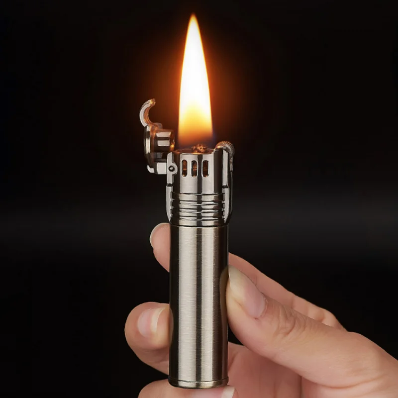 

Retro Copper Grinding Wheel Kerosene Lighter Visible Fuel Tank Metal Windproof Lighter Cylindrical Fashion Men Smoking Set Gifts