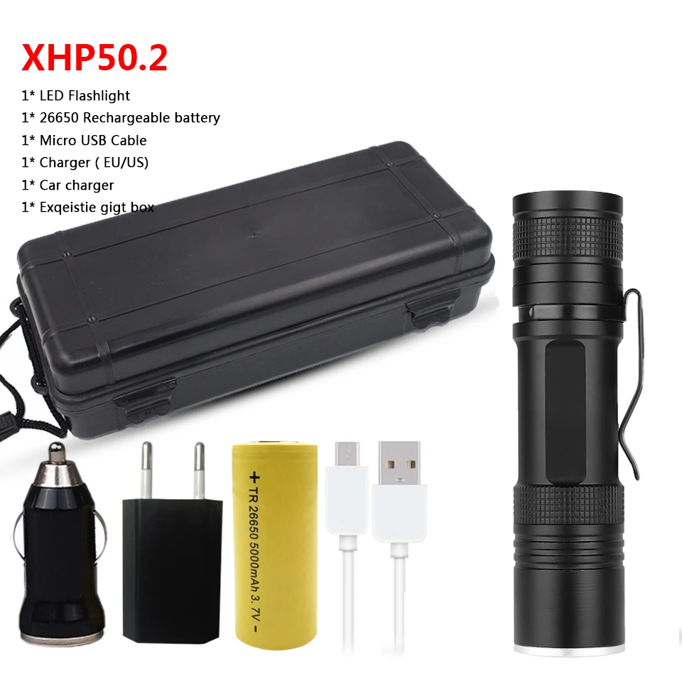 Package D Самый мощный XLamp xhp50.2 usb светодиодный фонарик, фонарь с увеличением, обновленный XHP50 18650 26650, фонарик с перезаряжаемой батареей - Испускаемый цвет: Package D