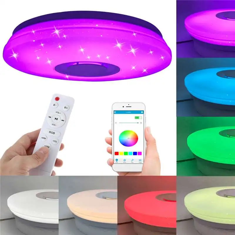 

72W Music LED Ceiling Light Lamp RGB Flush Mount Round Starlight Music with bluetooth Speaker Dimmable Color Changing Light