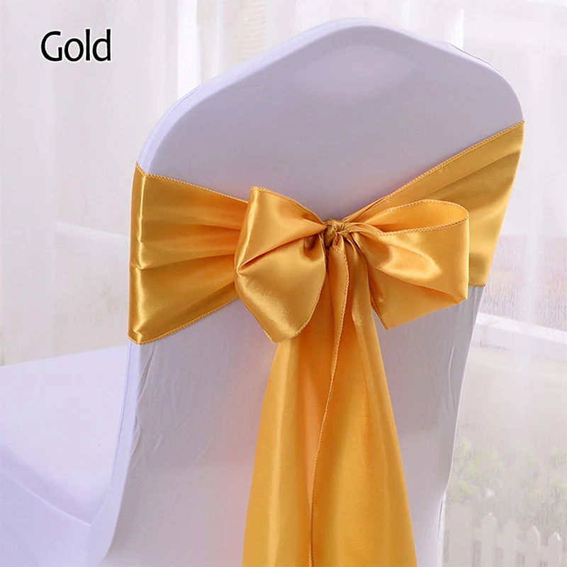 1pc Satin Sash Chair Bow for Universal Chair Cover Back Tie Supplies Wedding Banquet Party Hotel Event Decorations Chair Bows images - 6