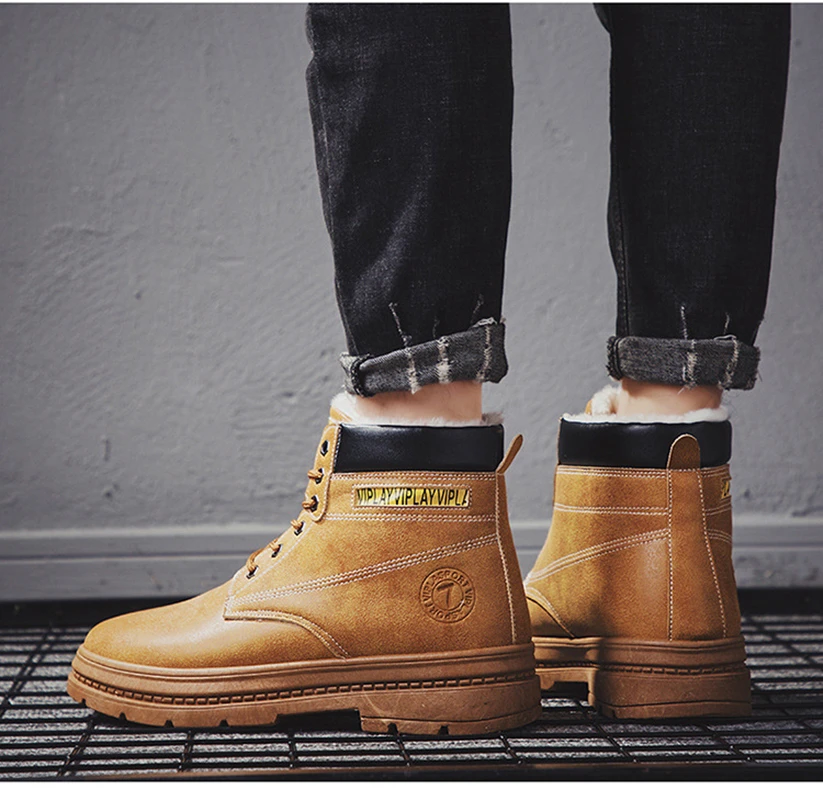 39 44 Мужские Зимние удобные ботинки 2019 теплая Нескользящая зимняя мужская обувь #