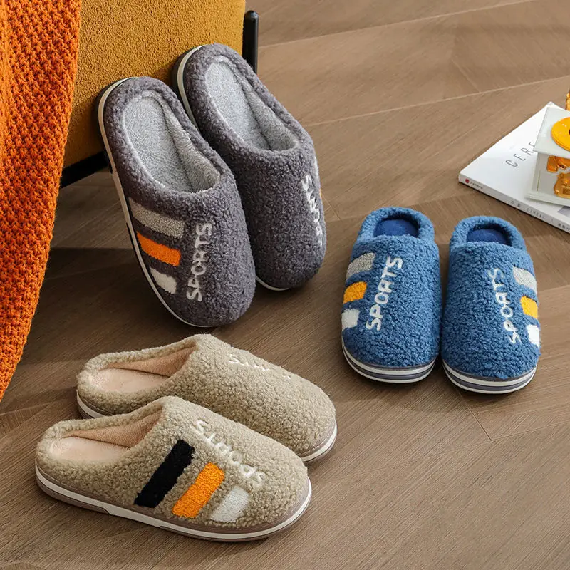 

Мужские домашние удобные хлопковые тапочки, плюшевые теплые, хлопок, Нескользящие, тапочки для пар, Осень-зима