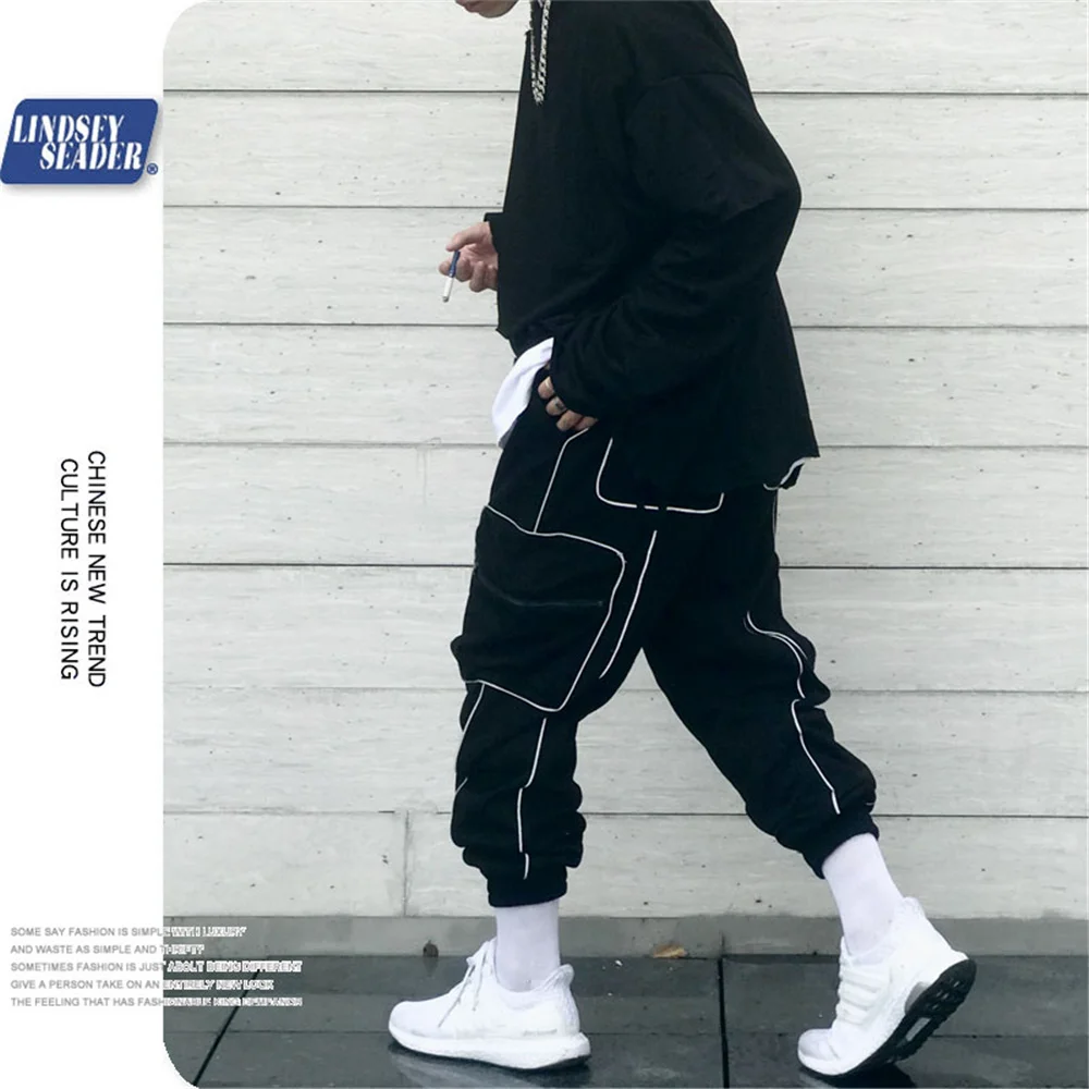 Мужские спортивные брюки на молнии повседневные Черные с боковыми карманами в