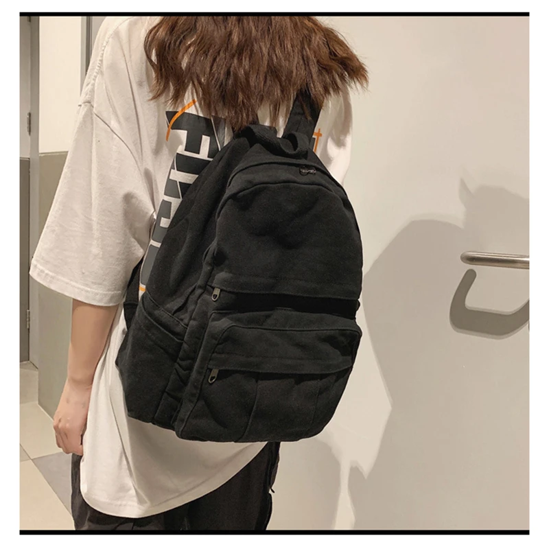 

Korean Travel Backpack Laptop Canvas Ladies Backpack Female Schoolbag For Teenages Girls Solid School Knapsack Mochila Mujer