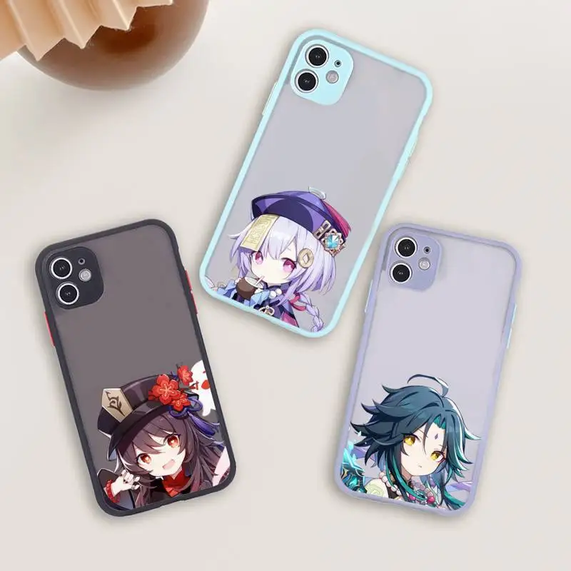 

Genshin impact Anime Shockproof Phone Case For iPhone 12 11 Mini Pro XR XS Max 7 8 Plus X Matte transparent blue Back Cover