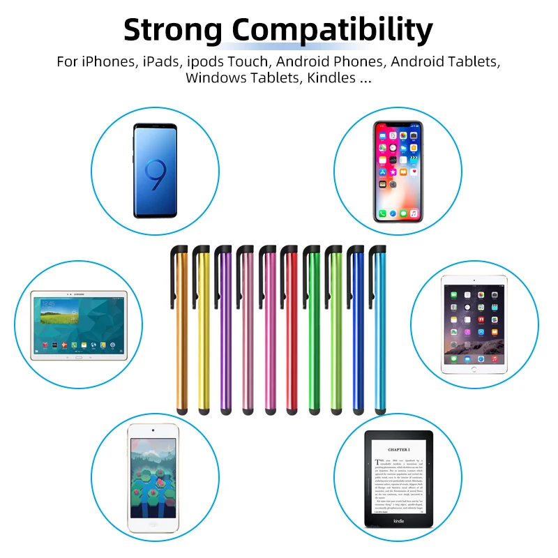 10pcslot universal stylus pen android mobile phone capacitive screen touch pen writing drawing for tablet click pencil free global shipping