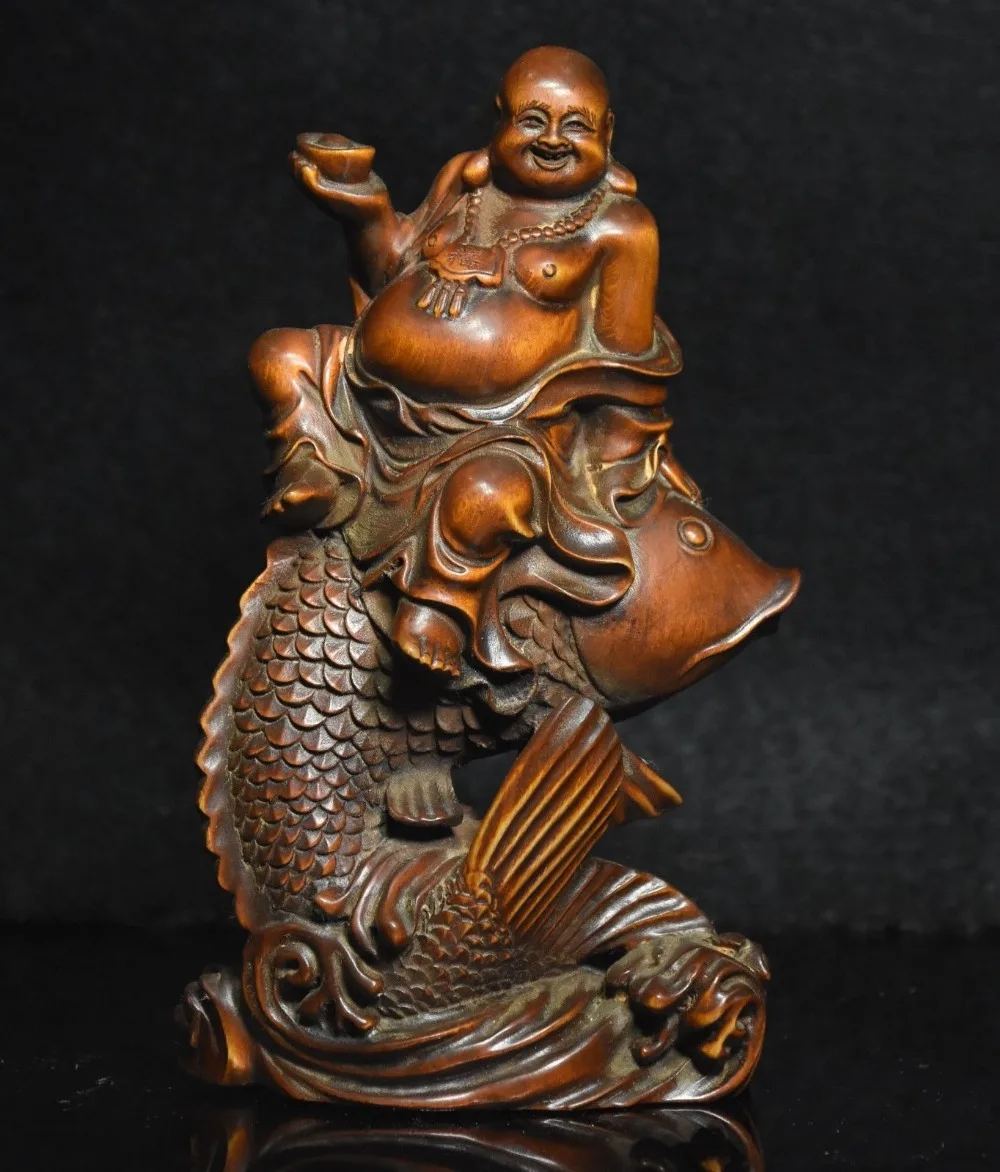 

Статуя ремесла, 6 дюймов, китайская буддистская статуя самшита, счастливый смех, статуя Будды Майтрейи