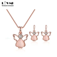lovmi fashion rose jewelry set for pendant necklace earrings sliver 925 butterfly quartz zircon love angle chain for women gift