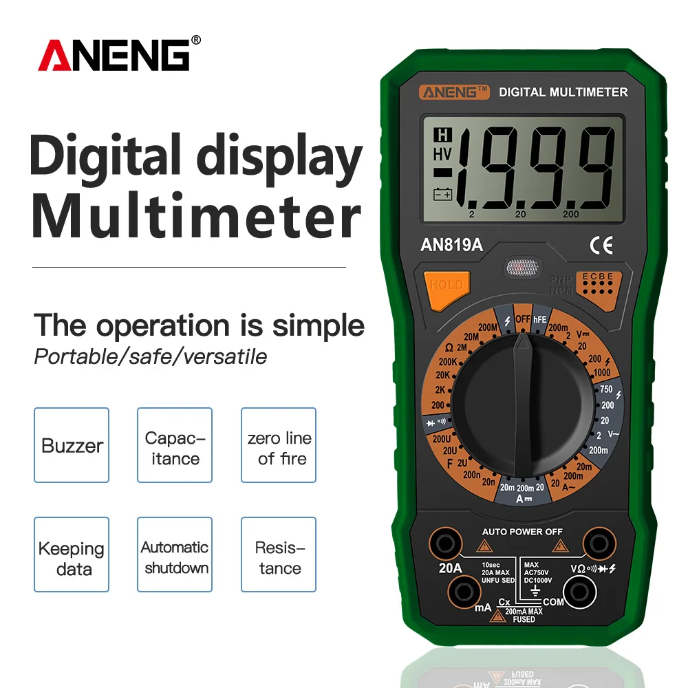ANENG AN819A мультиметр цифровой транзистор тестер мини мультиметры цифровые