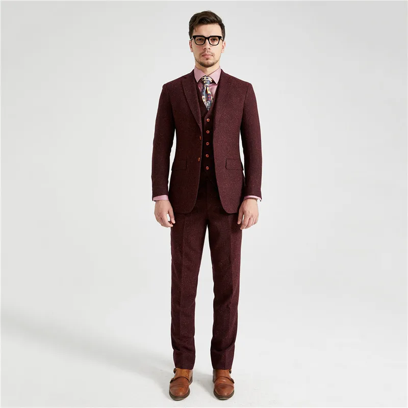 Мужской твидовый костюм из шерсти и шелка классический свадебный для жениха