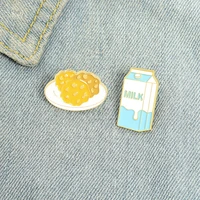 cookie milk breakfast enamel pin set of 2 foodie brooches cartoon drink badges jacket bag hat jewelry accessories