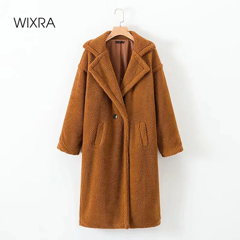 

Женское длинное пальто из овечьей шерсти с карманами