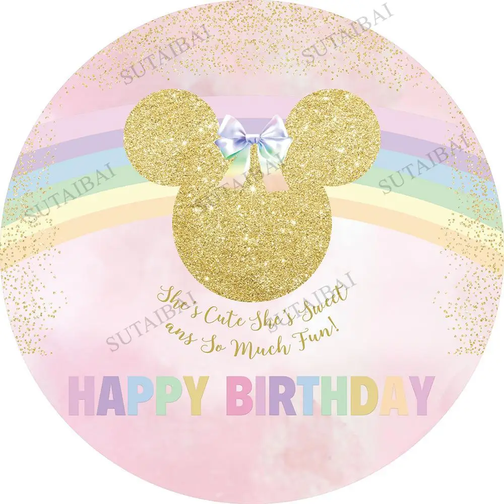 

Multiple Mouse Birthday Circle Round Backdrop Cover Girl Boy Baby Shower Decoration Custom Photo Background Banner