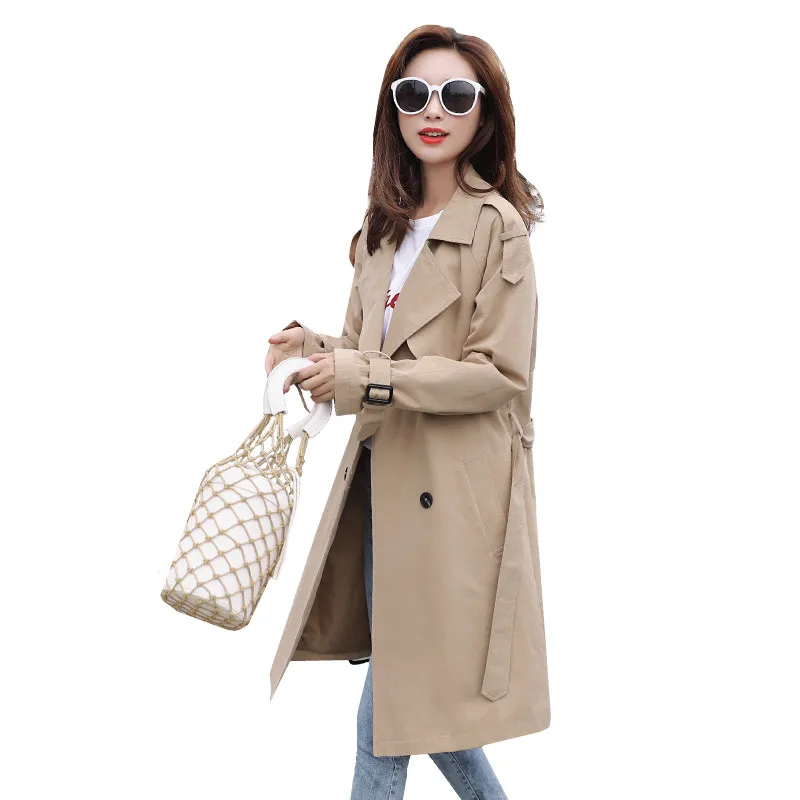 

Тренчкот женский демисезонный, двубортная Ветровка цвета хаки, модная уличная одежда, свободная верхняя одежда, G890