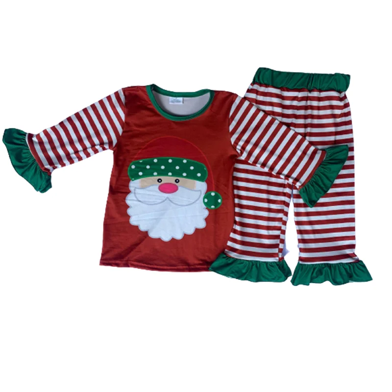 

Baby Girls Christmas Santa Pajamas Red Stripe Sleepwear kids Boutique Wholesale Nightclothes sets