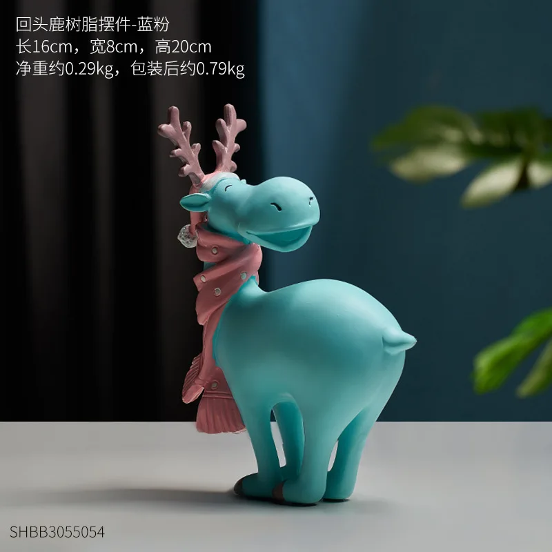 blue C Украшения рождественские фигурки оленя Рождественский набор украшения на год украшения игрушки Фигурки Животных из смолы QW266 - Цвет: blue C