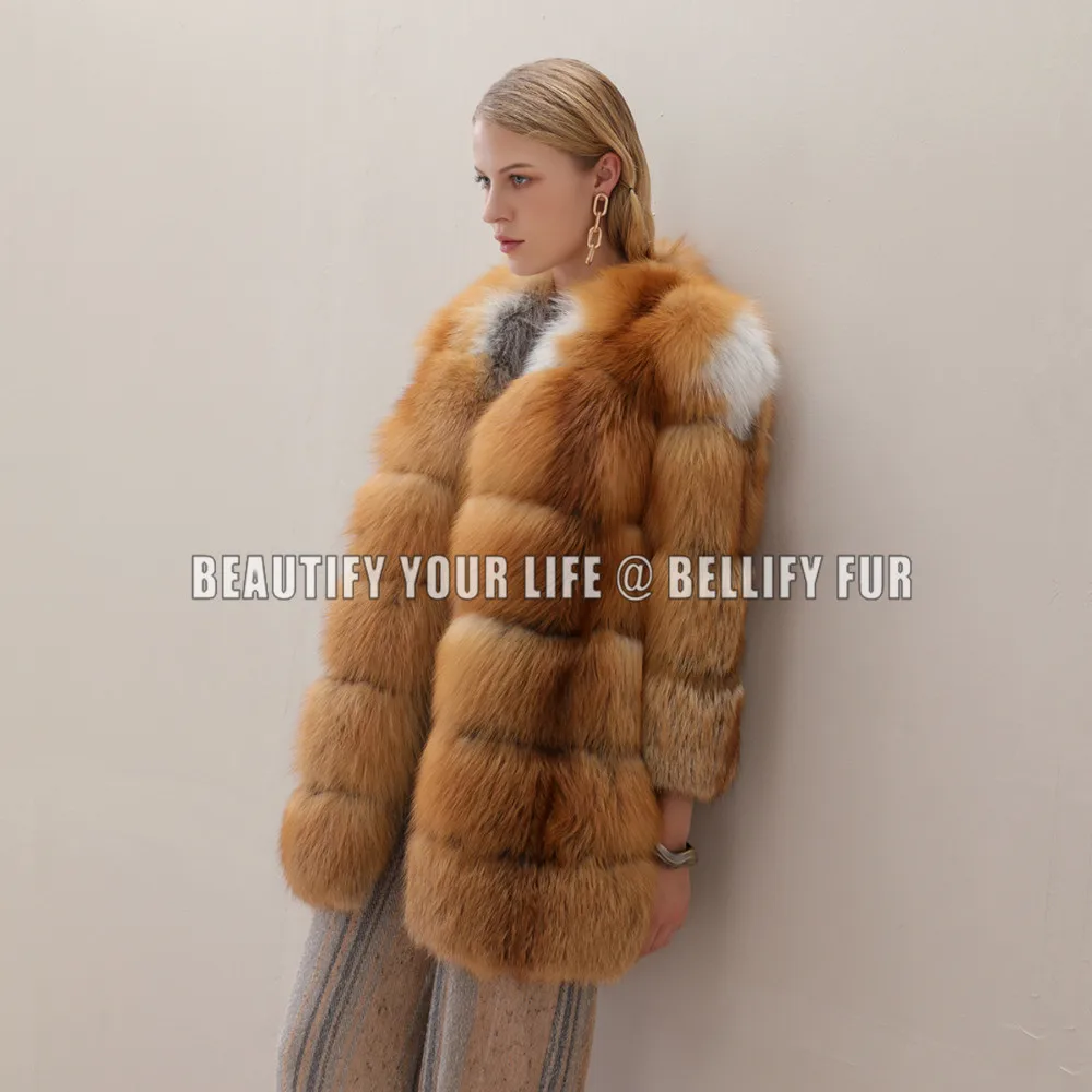 Лидер продаж Роскошные зимние пальто из натурального красного лисьего меха