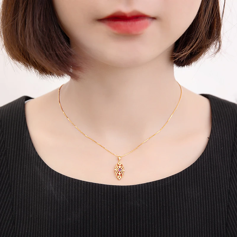 

Aazuo Real 18K Yellow Gold Real Diamond Natural Ruby Vintage Style Olive-shaped Pendent Necklace gifted for Women Au750