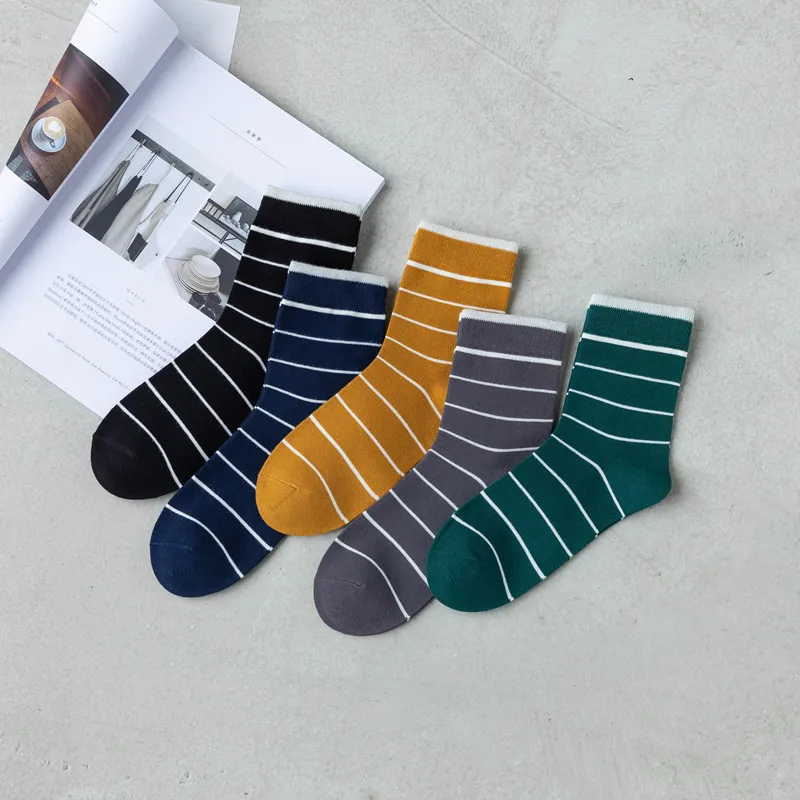 10 пар японских одноцветных мужских носков в полоску с буквенным принтом