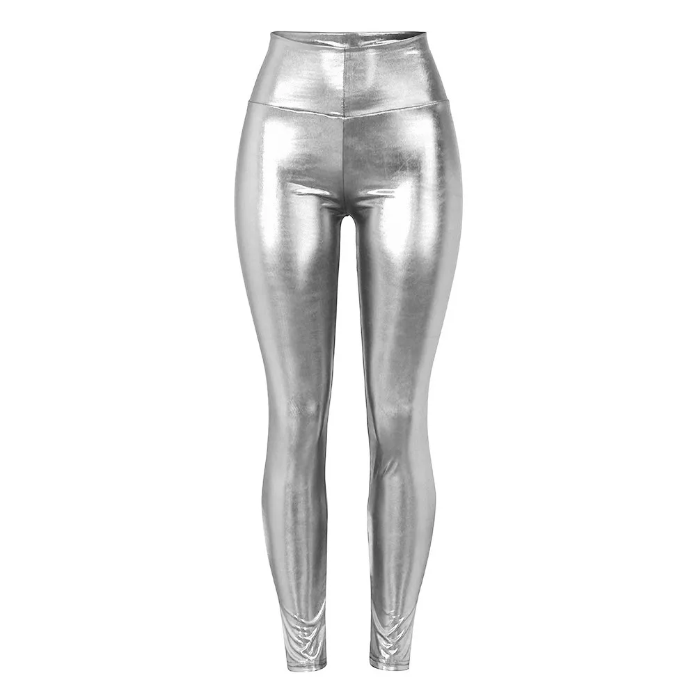 

Women Shiny Liquid Metallic High Waist Stretch Leggings Party Pencil Pants Fashion High Quality Casual Solid Color Pants 2.20