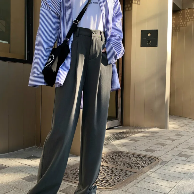 

Women Suit Pants Spring Office Lady Long Trousers New Autumn Solid Loose High Waist Pant Female Pants