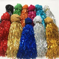 30cm width glitter 7mm sequins tassel fringe trimming lace fabric latin stage dance skirts garments diy accessories