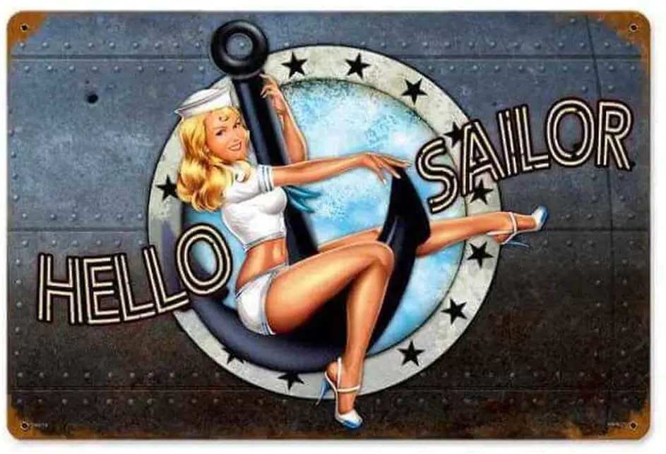 

Losea Hello Sailor - Pin-Up Girl Metal Vintage Tin Sign Wall Decor