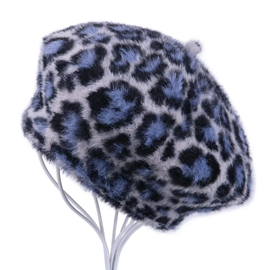 H7479 японский Леопардовый берет шляпа для женщин Имитация норки флис корейский