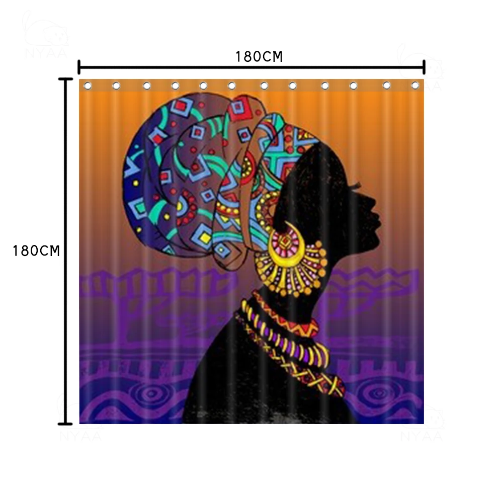 African American Woman Shower Curtain Afro Hairstyle Black Girl Bathroom Waterproof Polyester Fabric for Bathtub Decor 12 Hooks | Дом и сад
