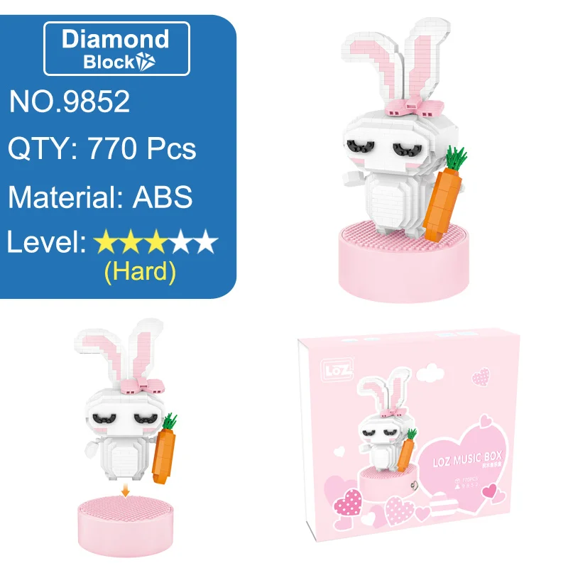 LOZ стерео музыкальная шкатулка мини конструктор единорог любовь кролик и