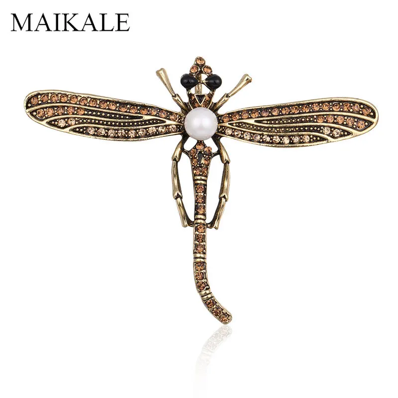 Женская Винтажная брошь в форме стрекозы MAIKALE жемчужные стразы броши с