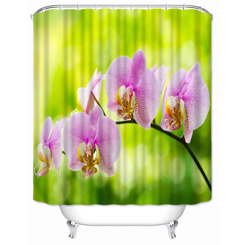 Musife Custom High Quality Orchid Flower Shower Curtain Waterproof Bathroom Polyester Fabric | Дом и сад